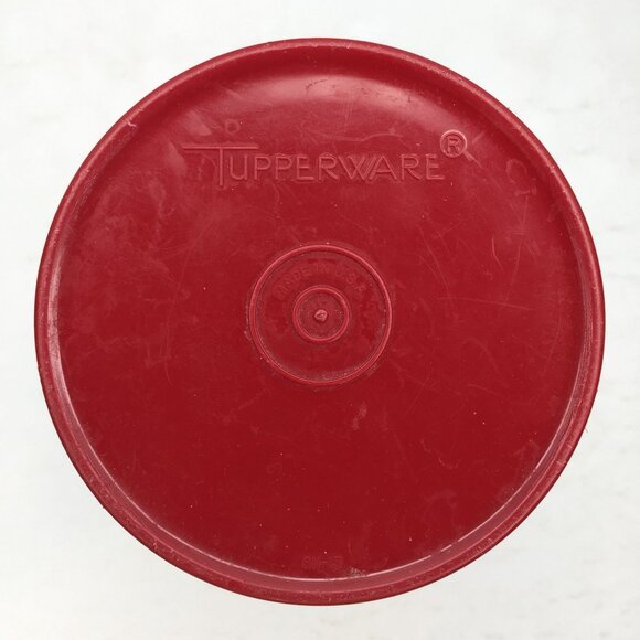 Vintage Rare Tupperware Servalier Red Tulip Quilt Container Sunburst Lid 811-13 - Picture 6 of 13